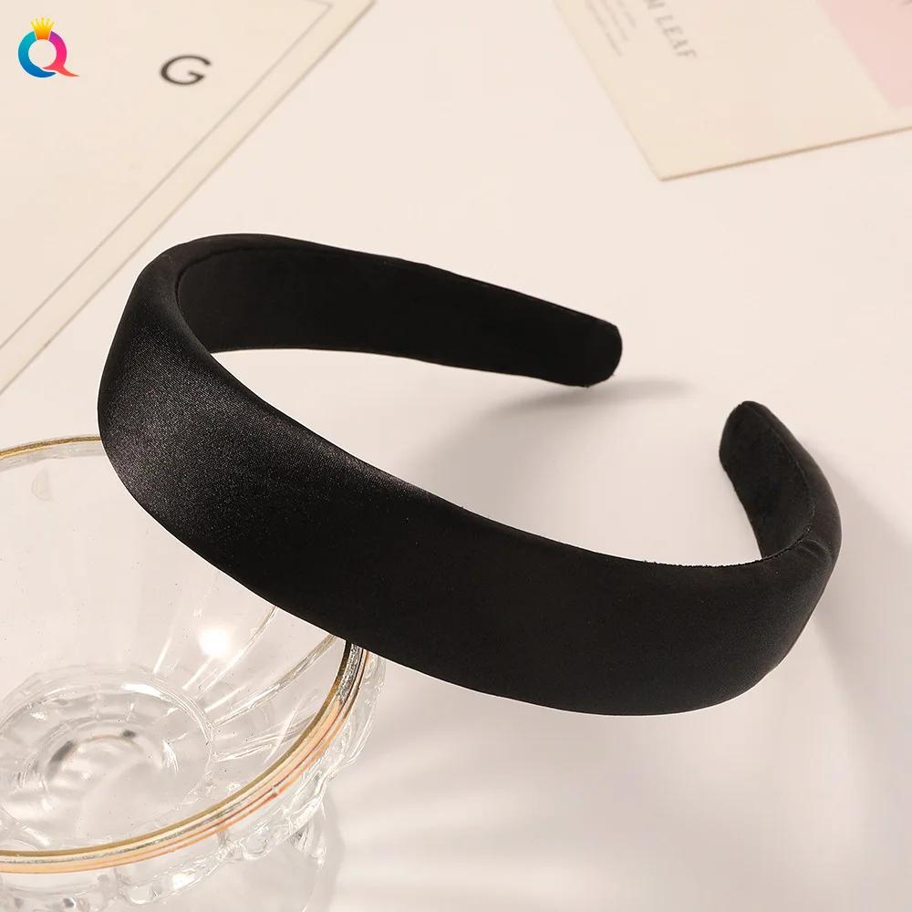 1pcs Satin Sponge Headband for Women Solid Colors Thick Hair Hoop Hairband Fashion Hair Accessories