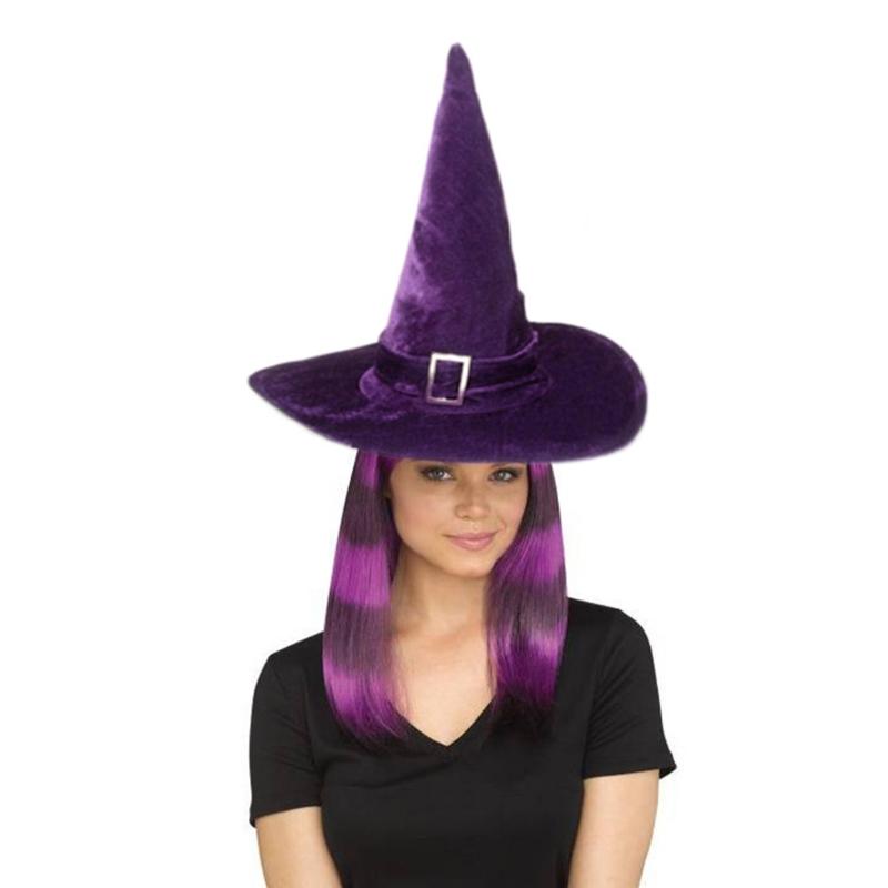 Halloween Party Witch Hats Party Wide Brimmed Pointed Hat Accessory Tulle Witch Hat with Buckles Conjurer