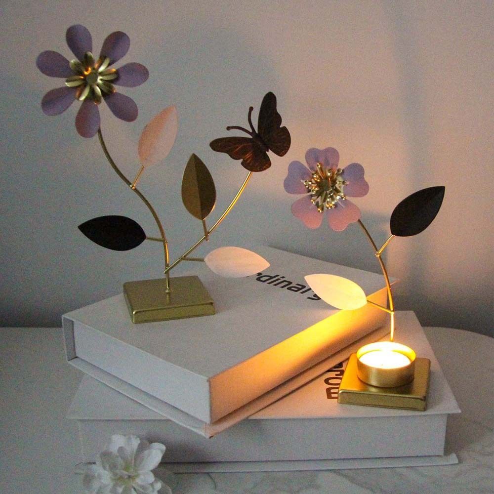 Decorative Floral Candle Holder Romantic Metal Tealight Holder Butterfly Flower Stand  Home Decor