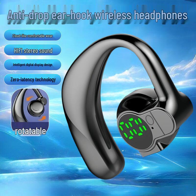 Wireless Single Ear Bluetooth Earphone with Rotatable Over-Ear Design, Universal Fit, Digital Display, Long Battery Life - S03