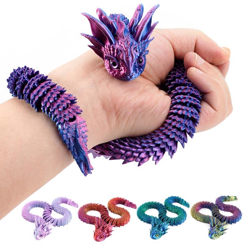 3D Printed Dragon Snake Movable Joint Fidget Toy Figurine Simulation Snake Office Desktop Ornament New Year Gifts Crafts Gift