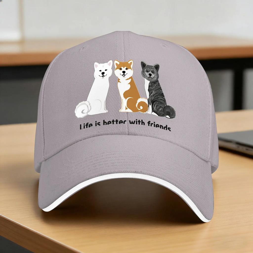 Akita Inu Life Is Better With Friends Baseball Cap Tennis Skate High Quality Hip Hop Hat Couple Women Casual Print Baseball Cap
