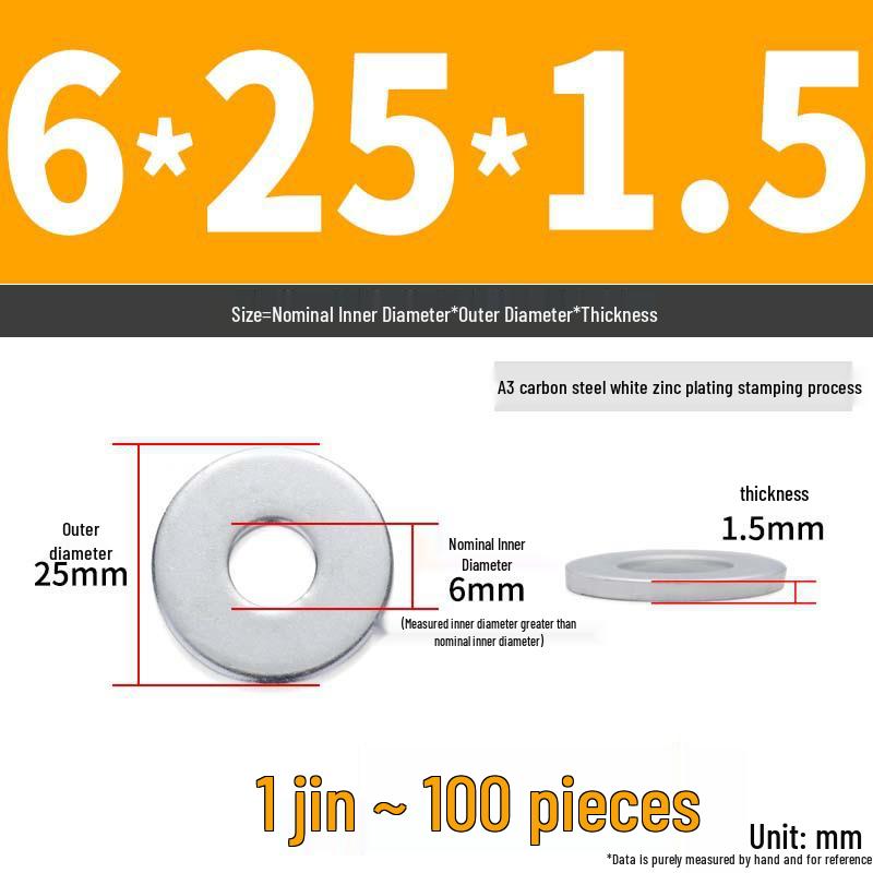 Extra Large Galvanized Metal Flat Washer - Thickened Round Screw Washer M6-M16