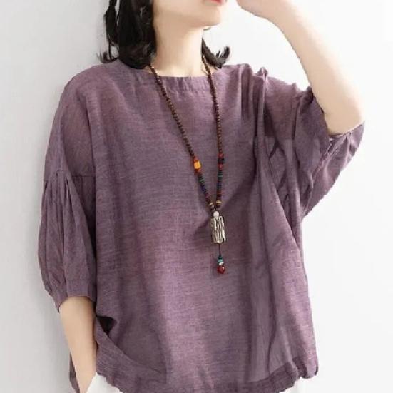 Bluzka z pół rękawa Oddychająca bawełniana koszula lniana damska koszula nietoperzowa do noszenia na co dzień