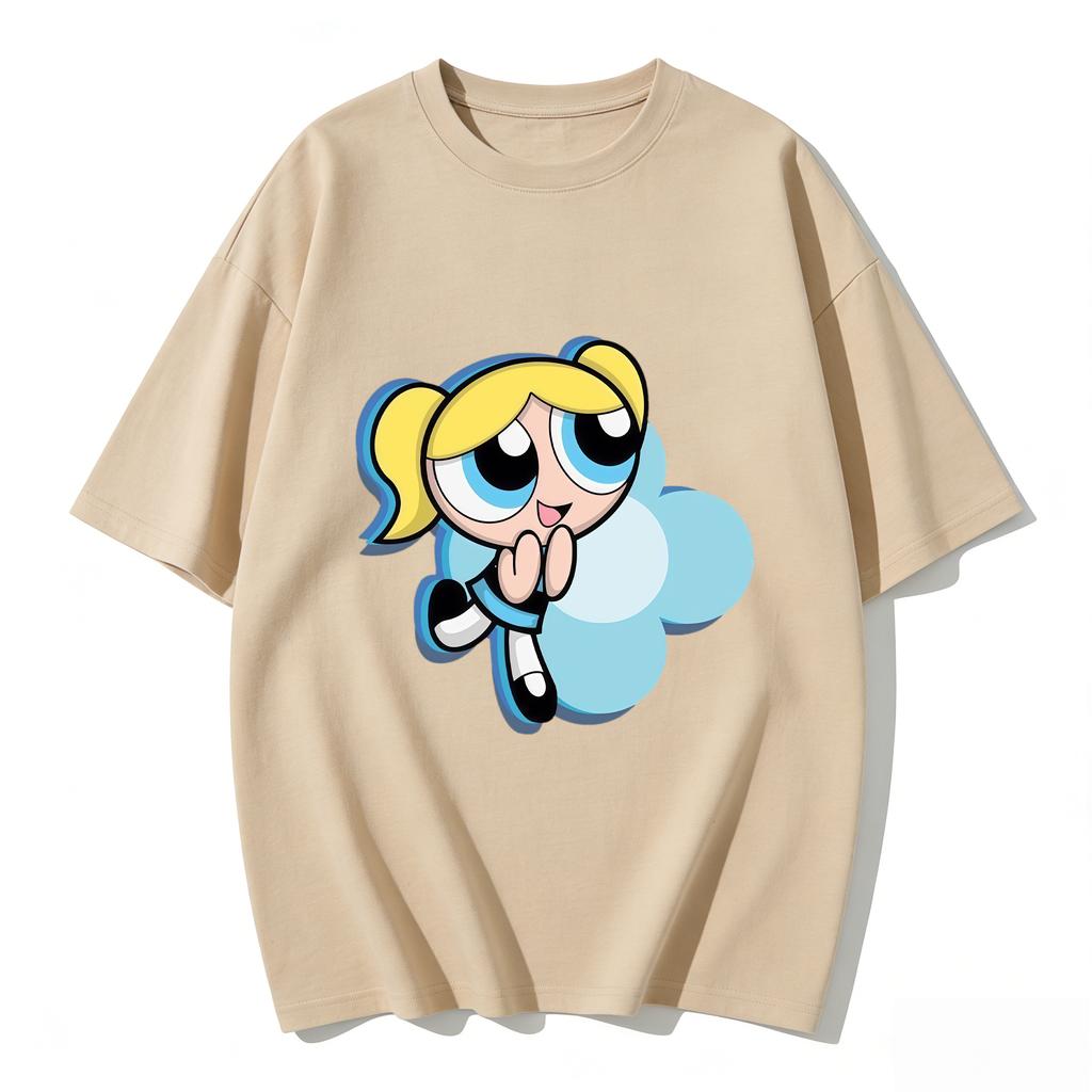 2026 Sommer Niedliche Powerpuff Girls Familien-Matching T-Shirts Cartoon-Druck Baumwoll-T-Shirts Lässige Kurzarm-Oberteile für Kinder und Erwachsene