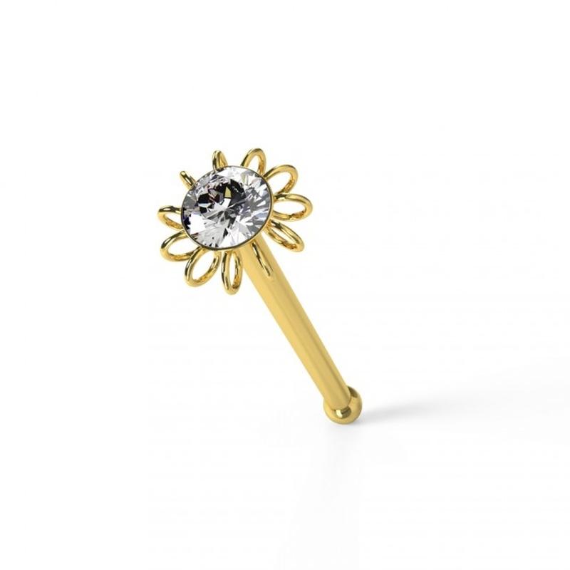 KODY PIERCING 9K Gold Piercing-Nasennadel mit spiralförmigem Kugelende und Juwelen – Qualitätspiercing