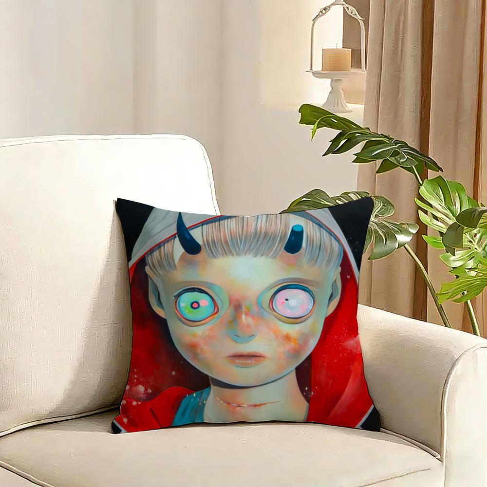 HHikari Shimoda IllustrationS Cushion Cover Reversible Plush Pillow Cover Soft Fluffy Home Decor for Sofa Bedroom