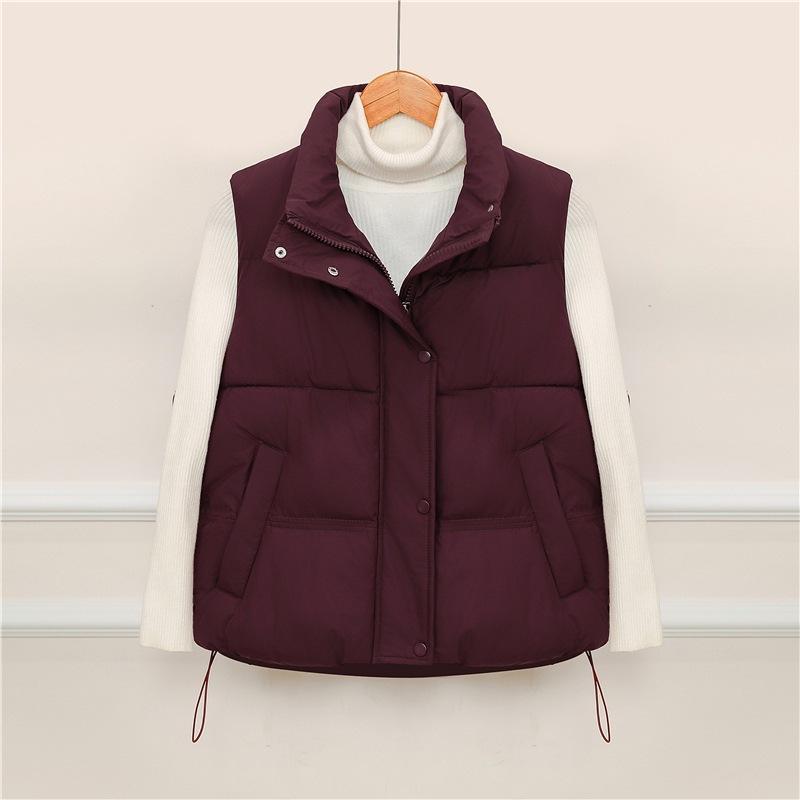 

Down cotton vest women s autumn and winter new stand-up collar warm loose cotton vest outer vest cotton clothes XXL фуксія
