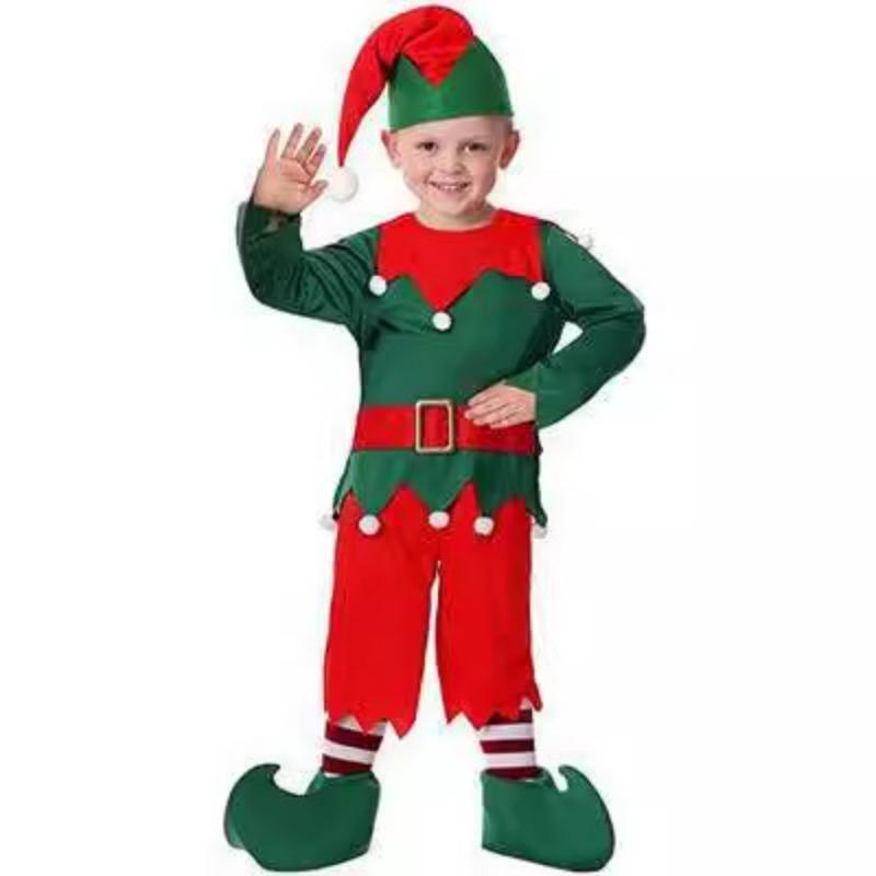 Holy Day Children's Costume Green Christmas Elf Costume Christmas Costume Three-piece Set