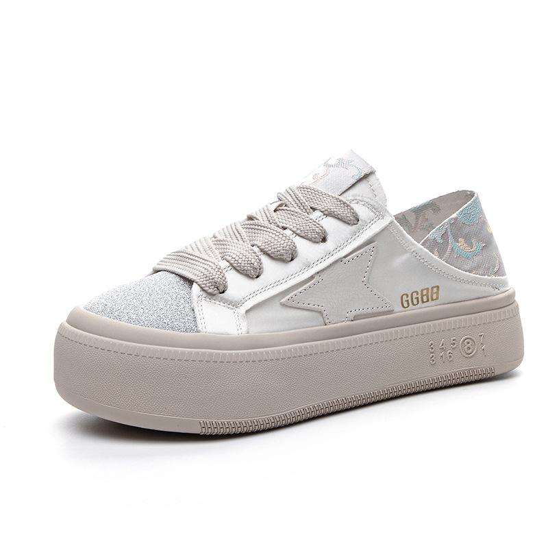 

Fashion Women Chunky Sole Casual Shoes Spring Summer Retro Platform Sneakers White Fashion 35 серебряный