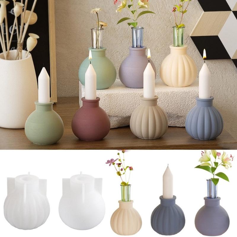 Silicone Mold for Gypsum Flower Vase and Candle Stand Candlestick Making Mould Round Plaster Vases Molds Jewelry Tool