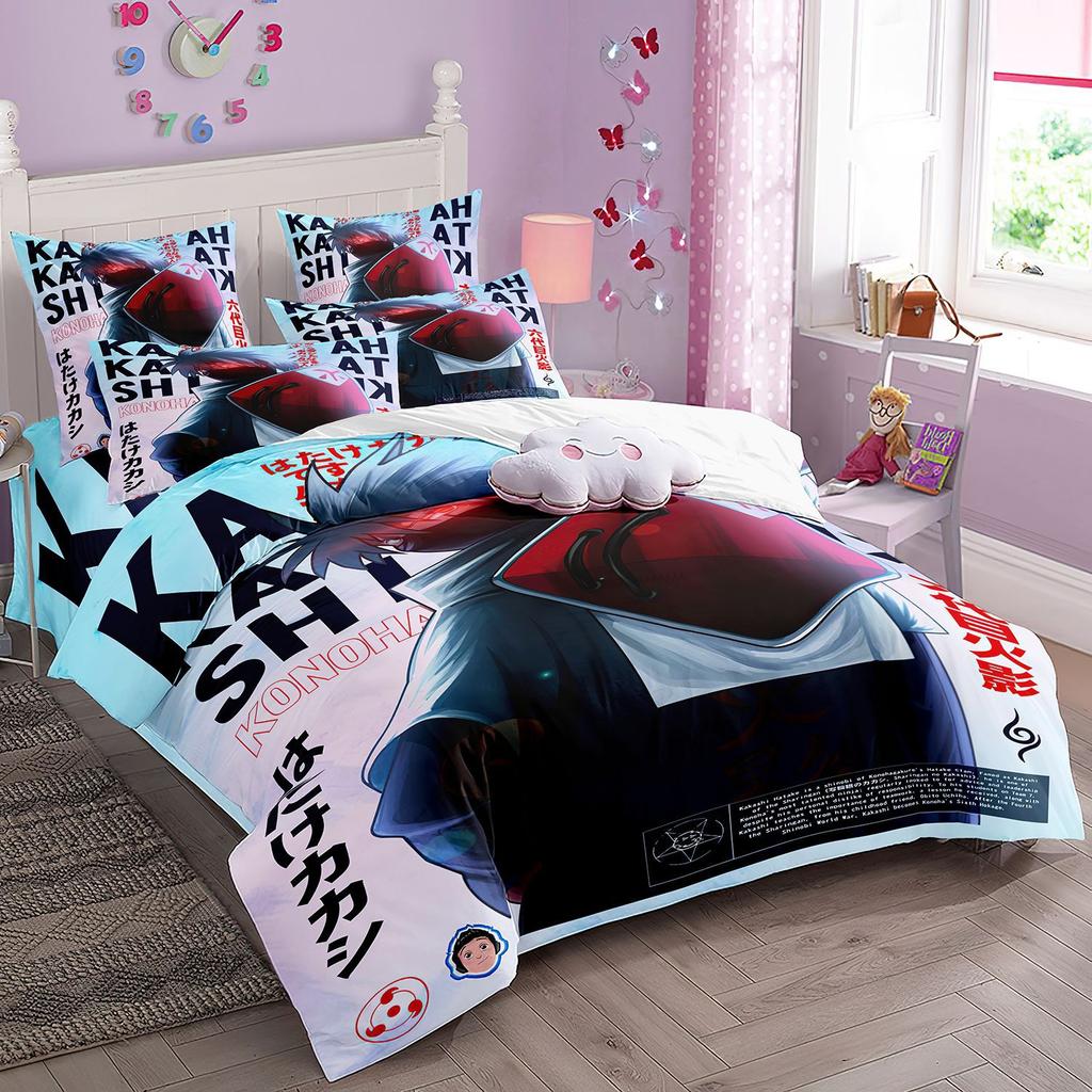Japanese Style Bedding Set Cartoon N-Naruto Duvet Cover Bed Comforter Set Akatsuki Sasuke Uzumaki Quilt Cover Pillowcase