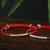 99% Pure Plated Gold Buddhist Mantra Bracelet With Red Cord Chinese Knot Women Ethnic Style Jewelry