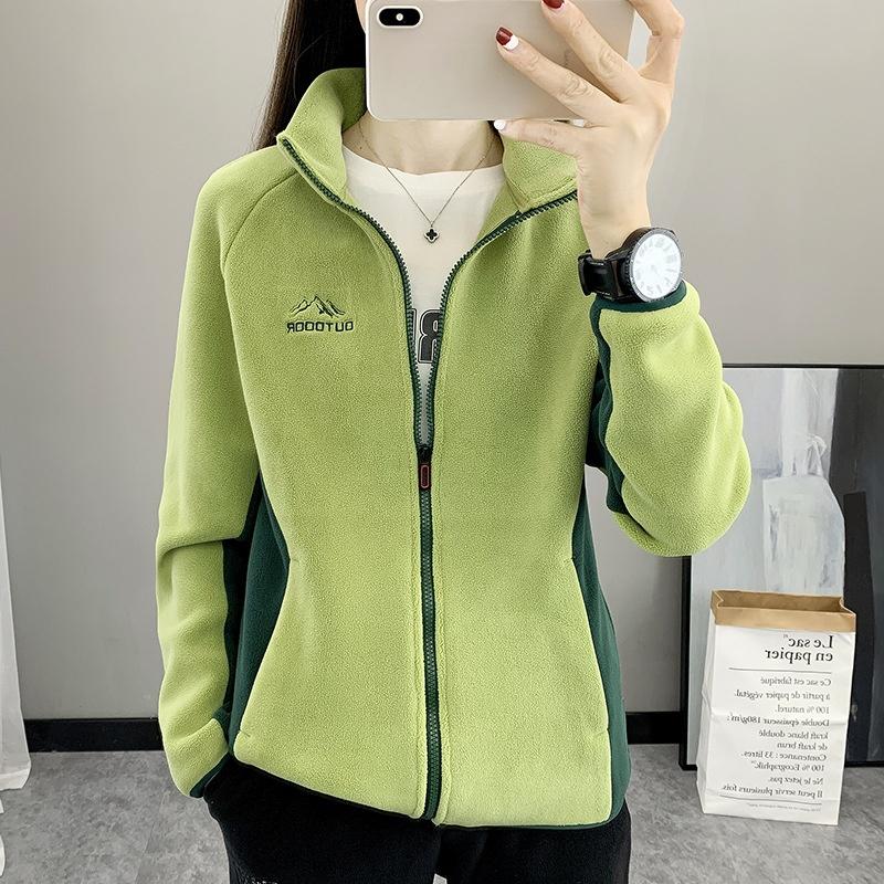 

Женская утолщенная флисовая куртка для кемпинга, походов, осень-зима, теплый кардиган с воротником-стойкой, толстовка для путешествий и походов XS зелёный