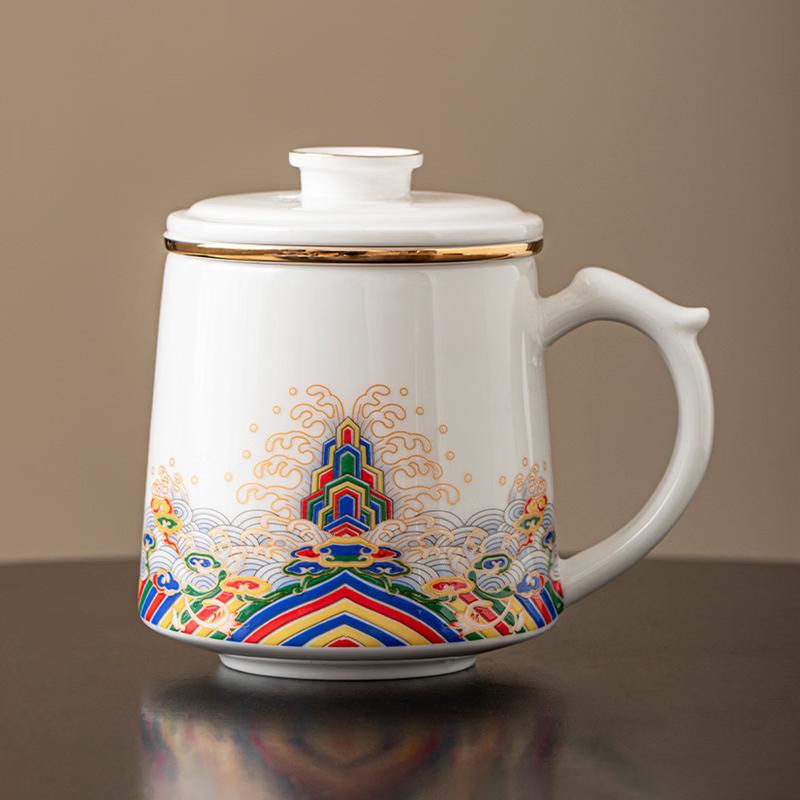 Chaxun Mutton-fat Jade Ceramic Tea Cup with Infuser
