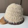 Women S Winter Autumn Plush Knit Bucket Hat Rainbow Brim Warm Hat