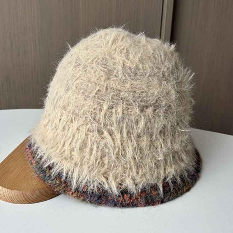 Women S Winter Autumn Plush Knit Bucket Hat Rainbow Brim Warm Hat