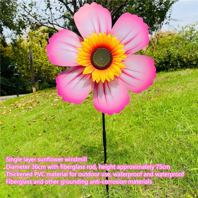 1 Piece Sunflower Windmill Outdoor Party Garden Yard Decor Rotating Sunflower Wind Spinner Stake Standing Lawn Flower Pinwheel