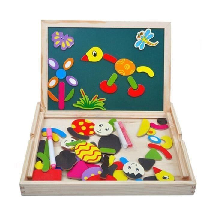 Puzzles en Bois Magnétique Jouets Educatif avec Tableau Noir Double Face pour Bambin Enfants Garcon Filles 3 4 5 Ans