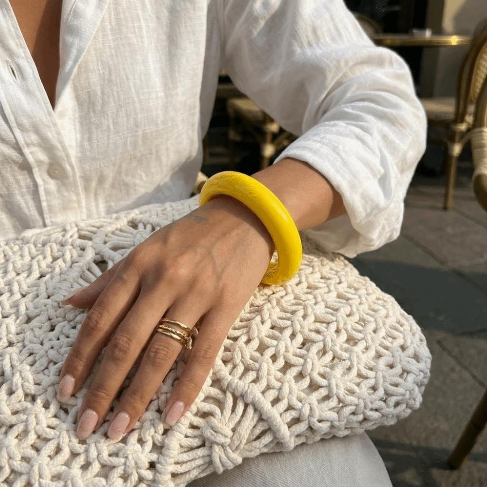 Korean Glossy Round Resin Bracelets Thick Geometric Plastic Bangle Stackable Elegant Wide Bracelets Fashion