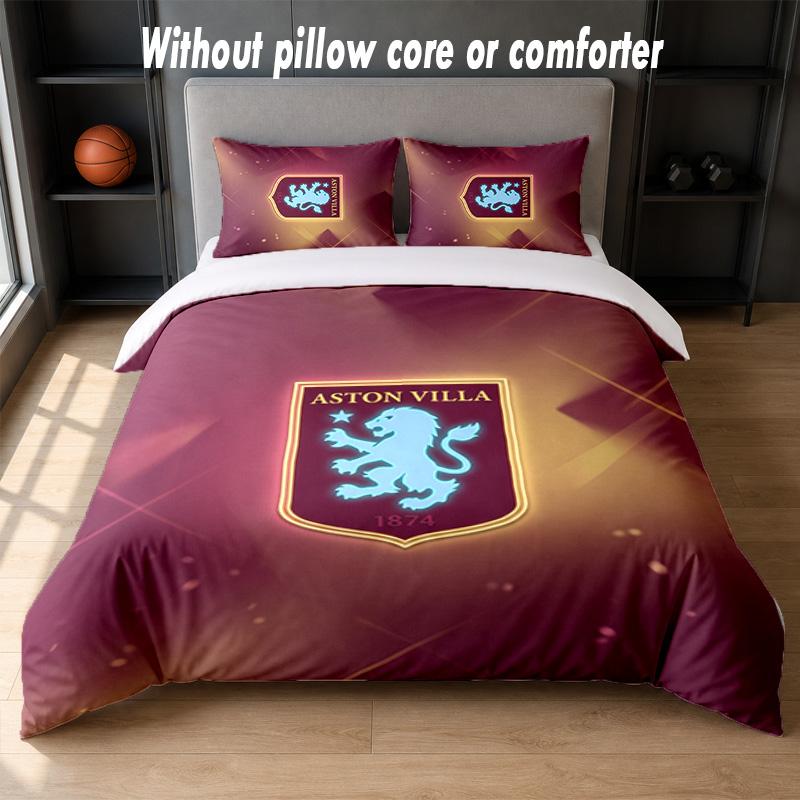Aston Villa Football Design Bed Bedding Set 1 Duvet Cover + 2 Pillowcases Soft Breathable Household Bed Linens