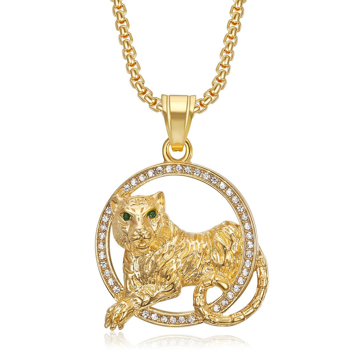 2026 Jewelry Fashion Trend Pendant Necklace Men s Jewelry Necklace Gold Plated Diamond Inlaid Red Eye Zodiac Tiger Pendant Necklace 60CM