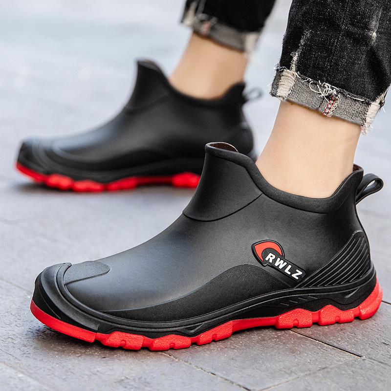 Fashion rain shoes men s non-slip short waterproof shoes men s water boots rain boots men s kitchen low tube rubber shoes 39