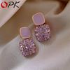 Vintage Purple Crystal Geometric Drop Earrings with Glitter… More