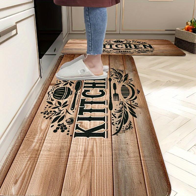 1Pcs Wood Grain Pattern Floor Mat Modern Kitchen Polyester Rug Non-Slip Colorful Indoor Carpet, For Home Bathroom Bedroom Living Room Decor