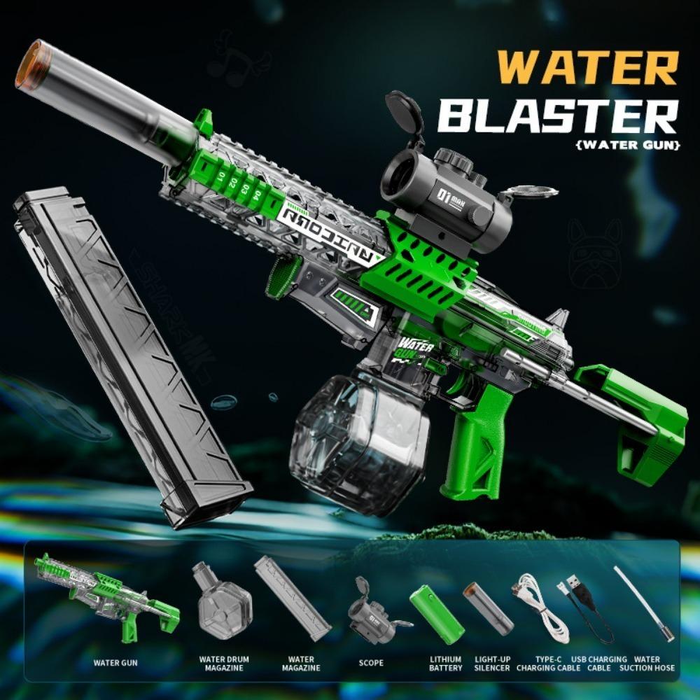 Pistola de Água Elétrica MK9 com Bico de Arma Realista Chama Brinquedo Totalmente Automática Jogo de Tiro de Verão na Praia ao Ar Livre para Crianças