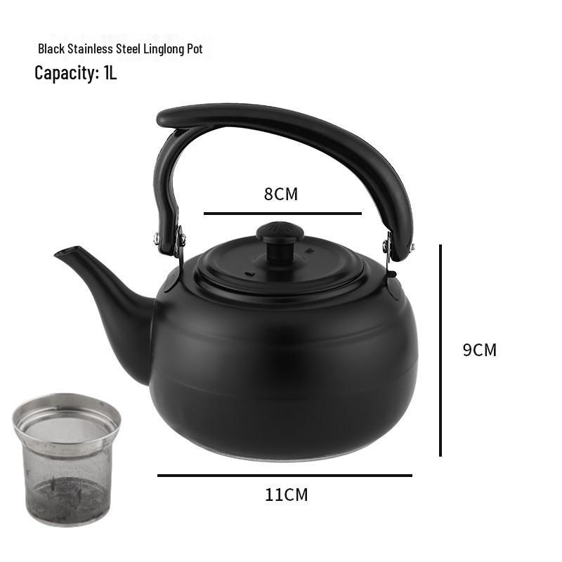 Large Exquisite Black Stainless Steel Teapot for Boiling Water and Tea, Suitable for Restaurants and Hotels