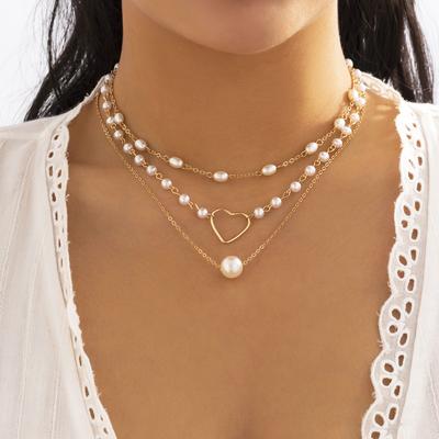 Luxury Imitation Pearl Heart Necklace Beaded Choker Necklace Penadnt Chain Necklace Valentines Day Bridesmaid Gift Boho Jewelry