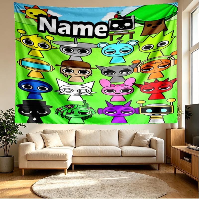 Custom Name Personalized Sprunki Game Print Tapestry, Wall Art Decor, Bedroom, Dorm, Apartment, LivingRoom, Party Backdrop, Gift for Birthday