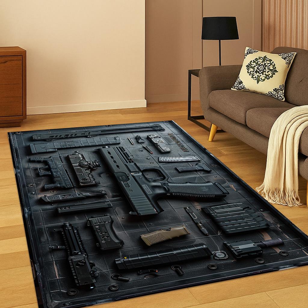 Military Guns Firearms Set Carpet Rug Mat for Home Bedroom Living Room Sofa Doormat Kitchen Decor,Kid Play Non-slip Area Rug