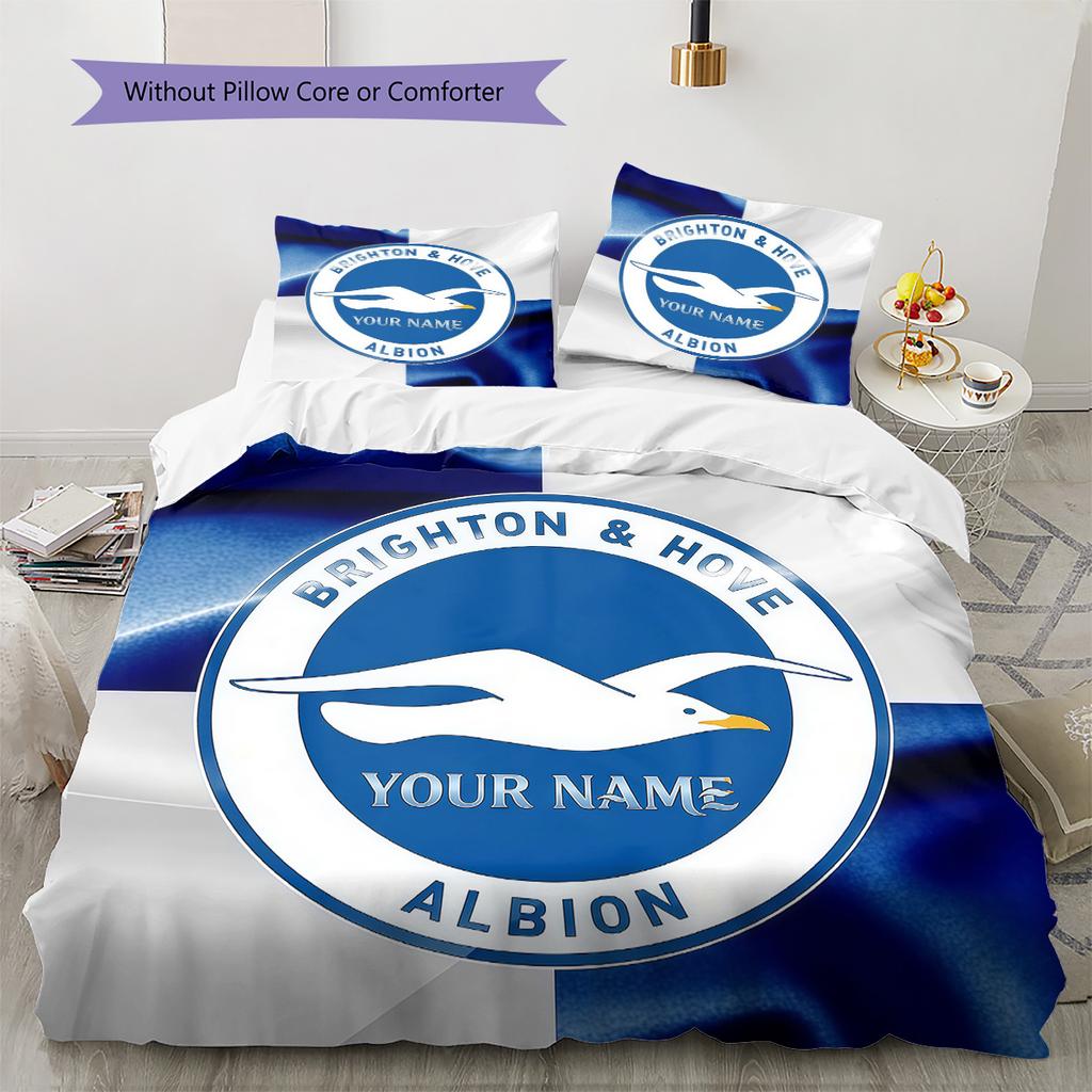 Brighton Hove Albion Custom Name Pattern Bedding Quilt Set Quilt Cover Pillowcase Home Birthday Gift(1 * Duvet Cover + 2 * Pillowcase, Without Core)