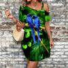Ladies Single Shoulder Chain Decor Strap Dress Watercolor Botanical Print Short Dress