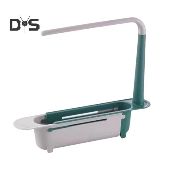 Teleskopický úložný stojan na dřez Velkokapacitní Nastavitelný design Větraný Dutý Odkapávač na kuchyňský dřez s držákem na ručníky