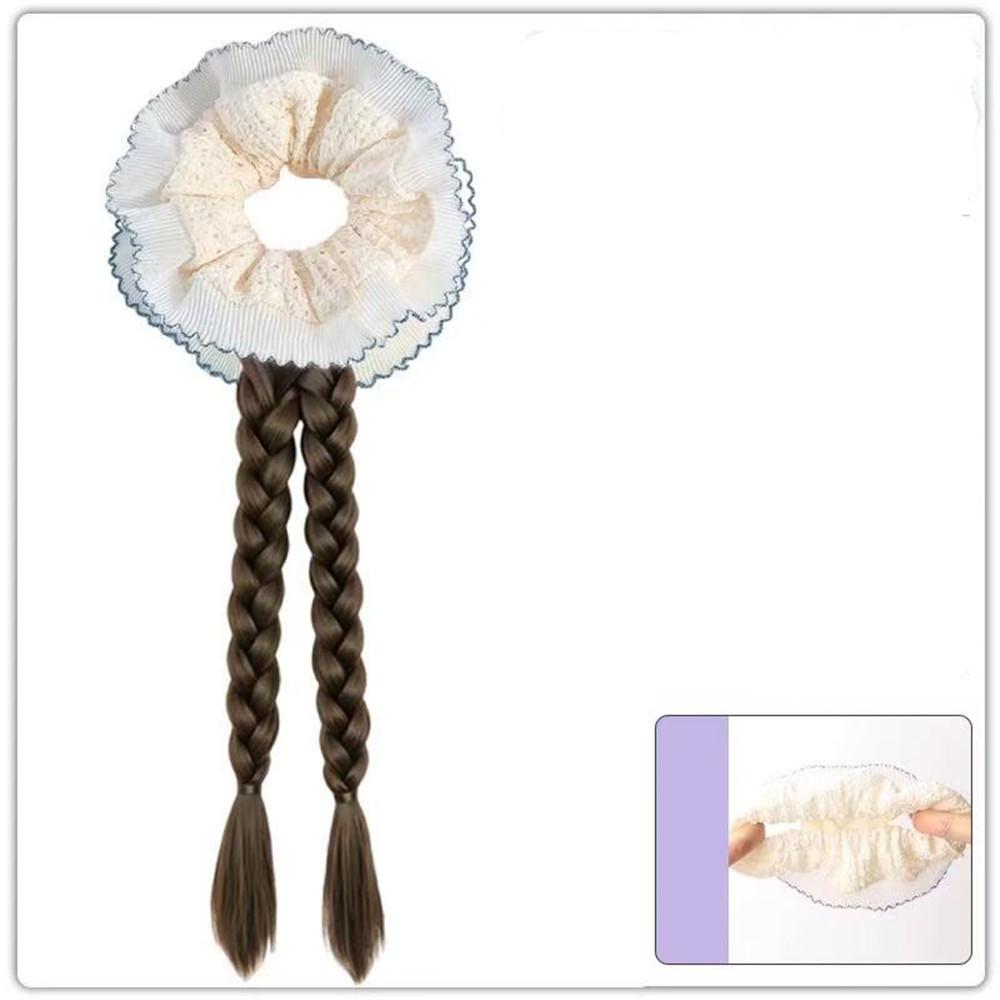 40cm Double Twist Braid Synthetic Wig Sweet Bubble Large Intestine Hairband Girls' Daily Simulation Ponytail
