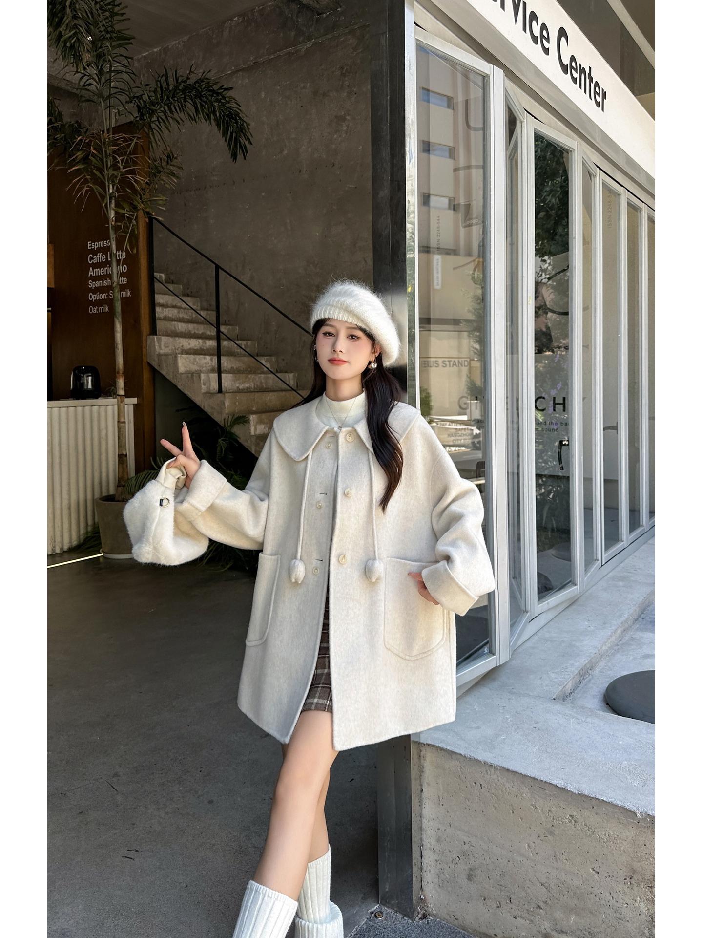 

Женское кашемировое пальто в корейском стиле Осень/Зима 2025 - Средней длины, Роскошное, Двустороннее, Свободного кроя, Приталенное шерстяное пальто Medium