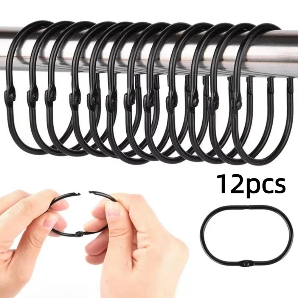 12pcs Oval Shower Curtain Hooks Rings Iron Gliding Hooks For Bathroom Curtains Rods