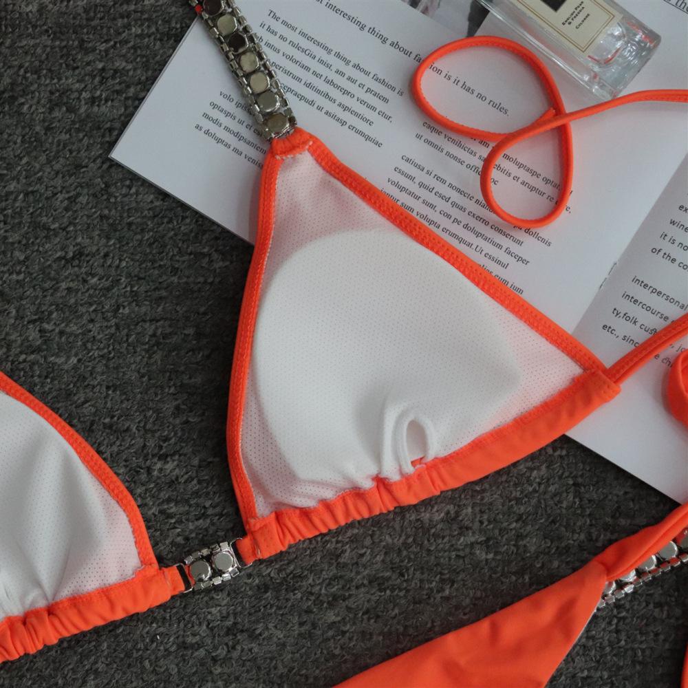Solid Color Sexy Strap Swimsuit Luxury Rhinestone Swimsuit Bikini