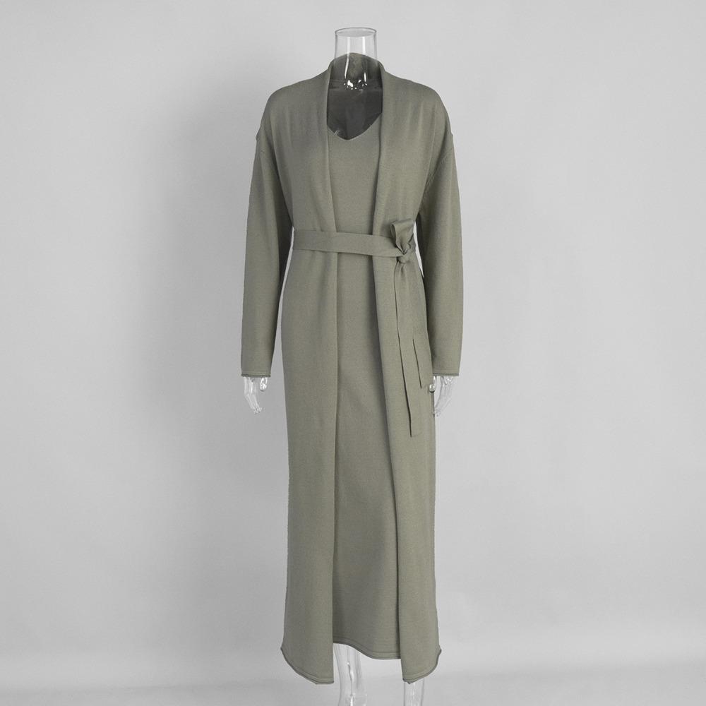 Women's Relaxed Two Piece Knit Set Long Sleeve Maxi Cardigan V Neck Sleeveless Midi Dress Outfit