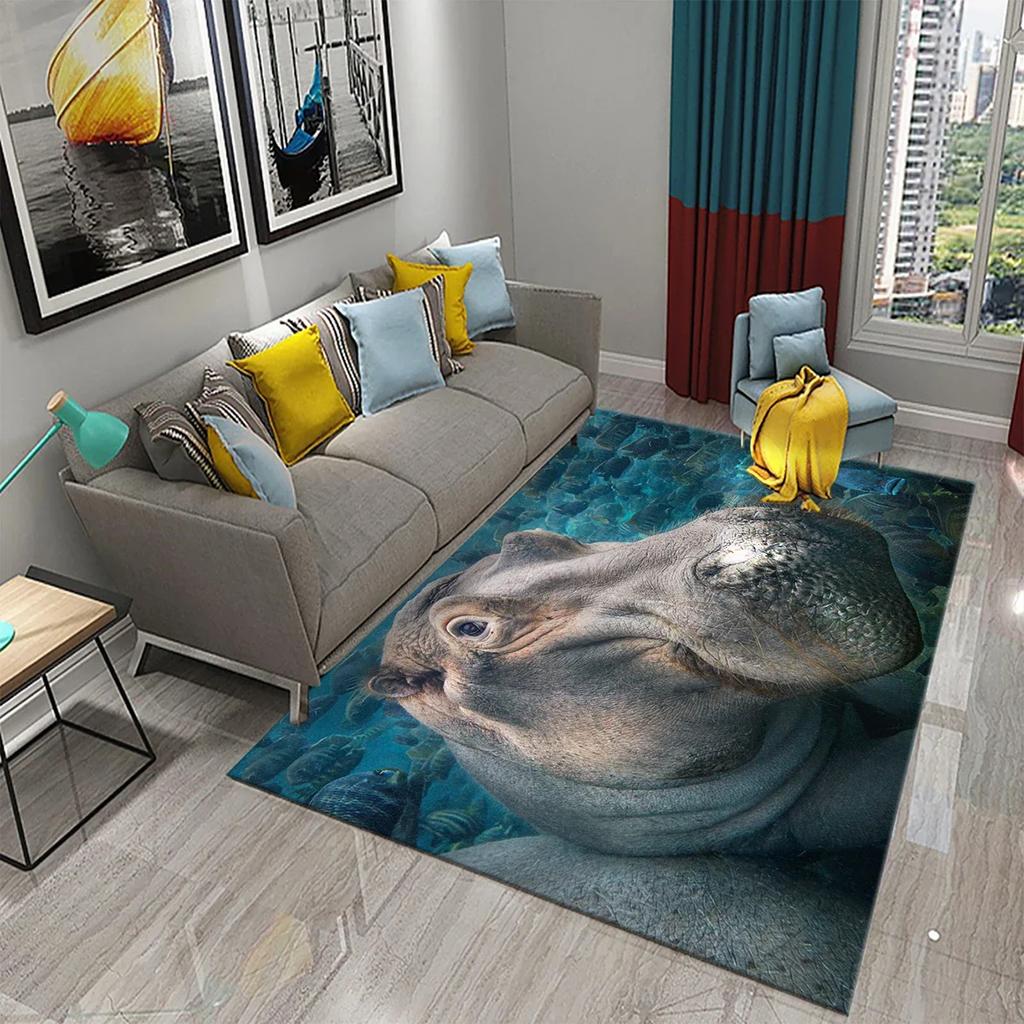 3D Nilpferd Teppich Liebliches Tier Fußmatte für die Haustür Willkommensmatten Rutschfest Küchen Badezimmer Schlafzimmer Teppich Boden Heimdekor Moderne Teppiche