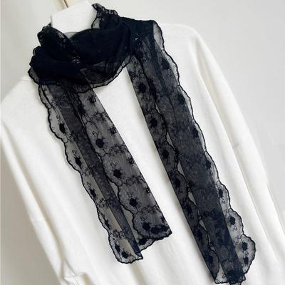 Casual Embroidered Flower Lace Scarf Lightweight Long Female Headscarf Breathable Mesh Silk Scarf Spring