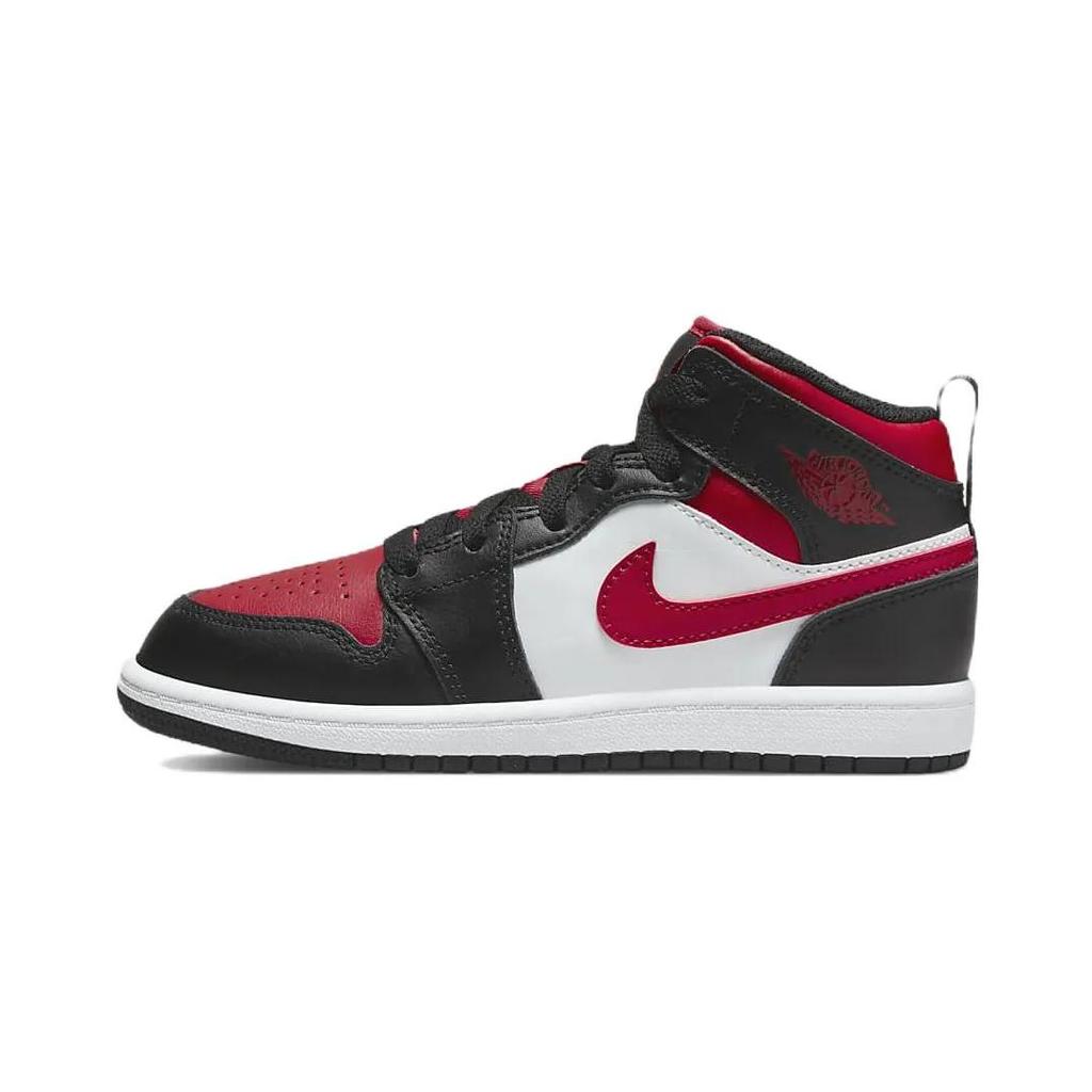 Air Jordan 1 Mid PreSchool 'Black Fire Red' (Unisex) Black / Fire Red / White Kids' Basketball Shoes 640734 079