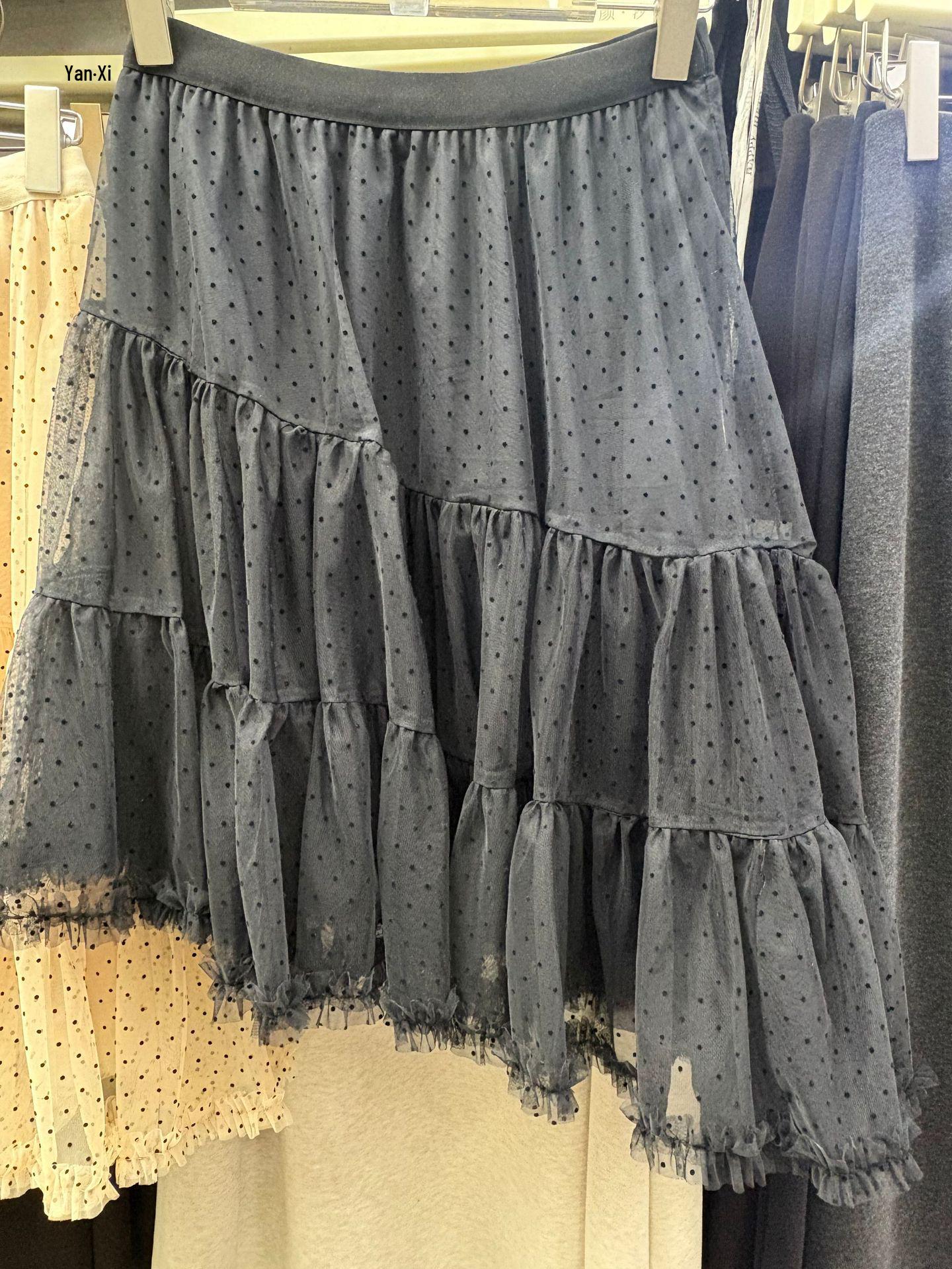 Mint Green Polka Dot Lace Patchwork Midi Skirt One Size