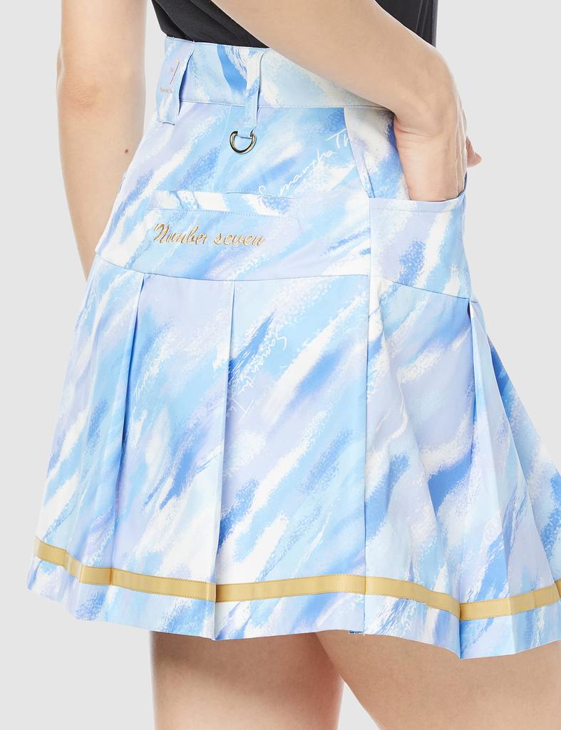 Thavasa Under 25 Number Skirt Print Switching Tuck Skirt 00762112200106 Blue L [Samantha & 7] Women's