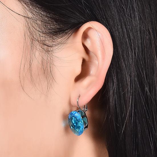 Fashion Women Oval Cubic Zirconia Inlaid Leverback Earrings Party Jewelry Gift