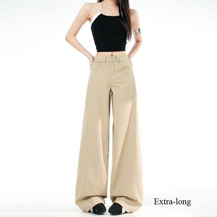 Spring Summer Stylish Cargo Design Milk Tea Tone Relaxed Wide Leg Fashion Denim Pants For Ladies Casual Pants Oversize Denim Trousers