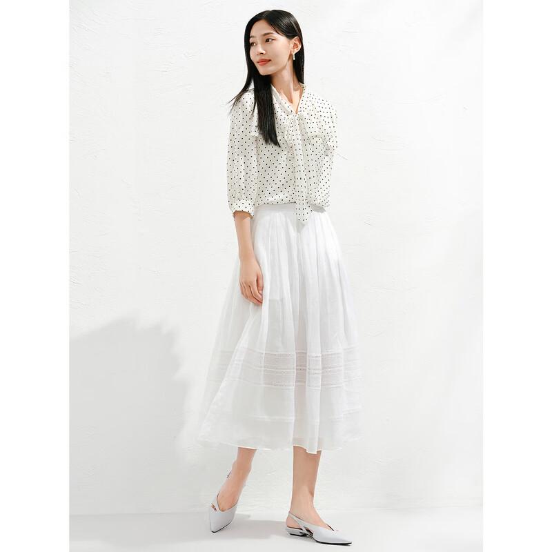 Juzza Annakou Romantic French Butterfly Tie-Neck Chiffon Polka Dot Shirt XL